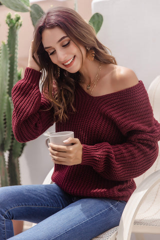 Shop V-Neck Ribbed Knit Sweater Now On Klozey Store - Trendy U.S. Premium Women Apparel & Accessories And Be Up-To-Fashion!