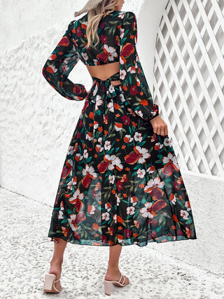 Shop Cutout Printed V-Neck Balloon Sleeve Dress Now On Klozey Store - Trendy U.S. Premium Women Apparel & Accessories And Be Up-To-Fashion!