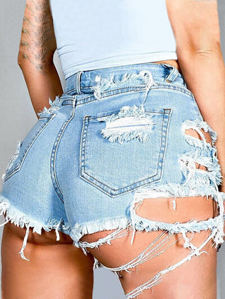 Shop Distressed Raw Hem Denim Shorts with Pockets Now On Klozey Store - Trendy U.S. Premium Women Apparel & Accessories And Be Up-To-Fashion!