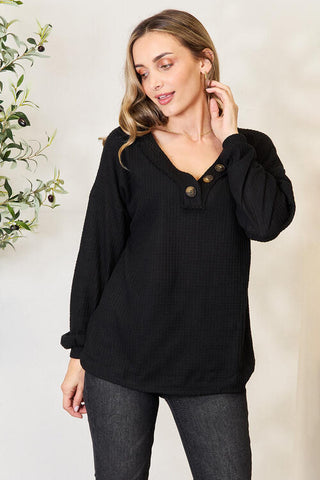 Shop Zenana Buttoned Long Sleeve Blouse Now On Klozey Store - Trendy U.S. Premium Women Apparel & Accessories And Be Up-To-Fashion!