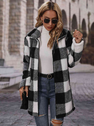 Shop Plaid Collared Neck Coat with Pockets Now On Klozey Store - Trendy U.S. Premium Women Apparel & Accessories And Be Up-To-Fashion!