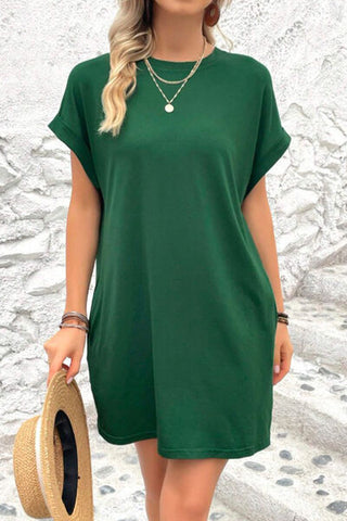 Shop Pocketed Round Neck Short Sleeve Dress Now On Klozey Store - Trendy U.S. Premium Women Apparel & Accessories And Be Up-To-Fashion!