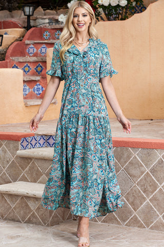 Shop Paisley Print Flounce Sleeve Maxi Dress Now On Klozey Store - Trendy U.S. Premium Women Apparel & Accessories And Be Up-To-Fashion!