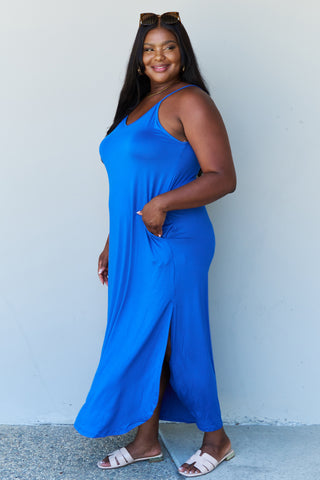 Shop Ninexis Good Energy Full Size Cami Side Slit Maxi Dress in Royal Blue Now On Klozey Store - Trendy U.S. Premium Women Apparel & Accessories And Be Up-To-Fashion!