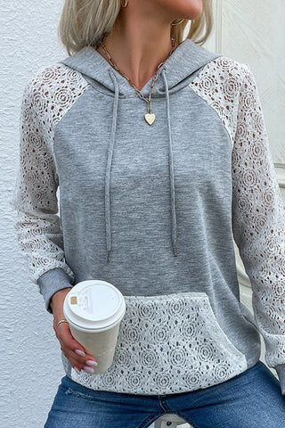 Shop Lace Raglan Sleeve Drawstring Hoodie Now On Klozey Store - Trendy U.S. Premium Women Apparel & Accessories And Be Up-To-Fashion!