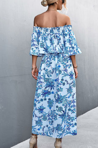 Shop Floral Off-Shoulder Front Split Dress Now On Klozey Store - Trendy U.S. Premium Women Apparel & Accessories And Be Up-To-Fashion!