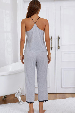 Shop Halter Neck Cami and Lace Trim Pajama Set Now On Klozey Store - Trendy U.S. Premium Women Apparel & Accessories And Be Up-To-Fashion!