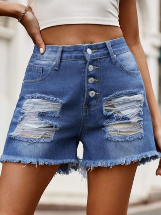 Shop Raw Hem Denim Shorts with Pockets Now On Klozey Store - Trendy U.S. Premium Women Apparel & Accessories And Be Up-To-Fashion!