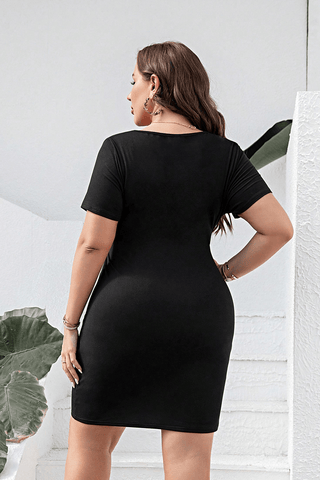 Shop Plus Size Cutout Tie Front Short Sleeve Dress Now On Klozey Store - Trendy U.S. Premium Women Apparel & Accessories And Be Up-To-Fashion!