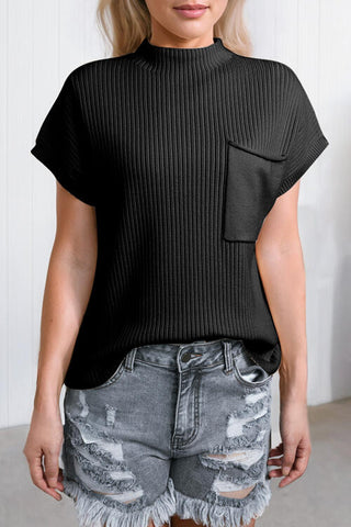 Shop Ribbed Mock Neck Short Sleeve Knit Top Now On Klozey Store - Trendy U.S. Premium Women Apparel & Accessories And Be Up-To-Fashion!