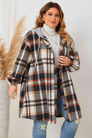 Shop Plus Size Plaid Drop Shoulder Hooded Coat Now On Klozey Store - Trendy U.S. Premium Women Apparel & Accessories And Be Up-To-Fashion!