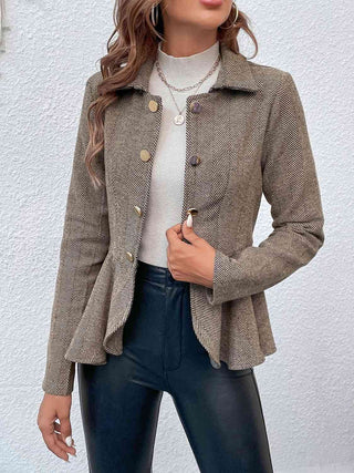 Shop Ruffle Hem Collared Blazer Now On Klozey Store - Trendy U.S. Premium Women Apparel & Accessories And Be Up-To-Fashion!