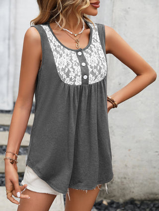 Shop Lace Contrast Scoop Neck Tank Now On Klozey Store - Trendy U.S. Premium Women Apparel & Accessories And Be Up-To-Fashion!