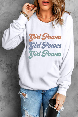 Shop GIRL POWER Graphic Dropped Shoulder Sweatshirt Now On Klozey Store - Trendy U.S. Premium Women Apparel & Accessories And Be Up-To-Fashion!