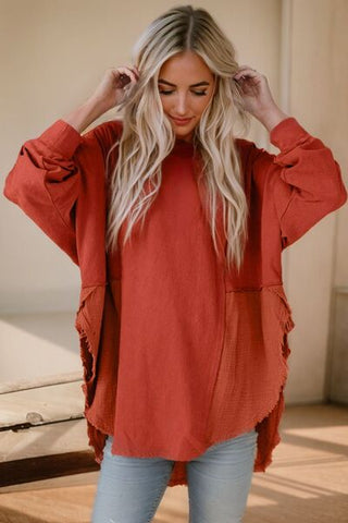 Shop Contrast Texture Round Neck Long Sleeve Blouse Now On Klozey Store - Trendy U.S. Premium Women Apparel & Accessories And Be Up-To-Fashion!