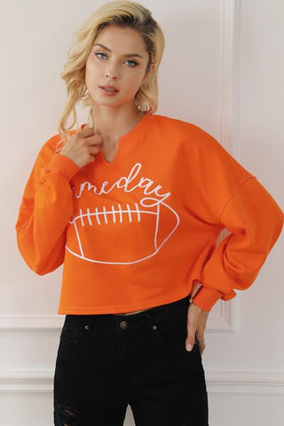 Shop GAME DAY Ball Graphic Notched Sweatshirt Now On Klozey Store - Trendy U.S. Premium Women Apparel & Accessories And Be Up-To-Fashion!