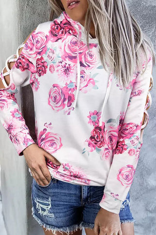 Shop Floral Crisscross Drawstring Hoodie Now On Klozey Store - Trendy U.S. Premium Women Apparel & Accessories And Be Up-To-Fashion!