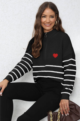 Shop Striped Zip-Up Long Sleeve Ribbed Sweater Now On Klozey Store - Trendy U.S. Premium Women Apparel & Accessories And Be Up-To-Fashion!