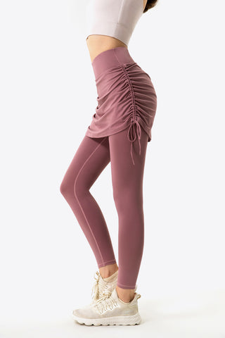 Shop Drawstring Ruched Faux Layered Yoga Leggings Now On Klozey Store - Trendy U.S. Premium Women Apparel & Accessories And Be Up-To-Fashion!