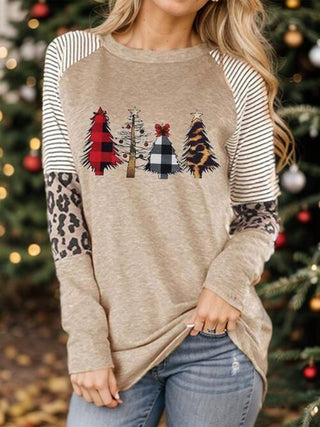 Shop Christmas Tree Graphic Striped Long Sleeve Sweatshirt Now On Klozey Store - Trendy U.S. Premium Women Apparel & Accessories And Be Up-To-Fashion!
