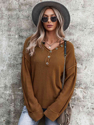 Shop Buttoned Exposed Seam Knit Top Now On Klozey Store - Trendy U.S. Premium Women Apparel & Accessories And Be Up-To-Fashion!
