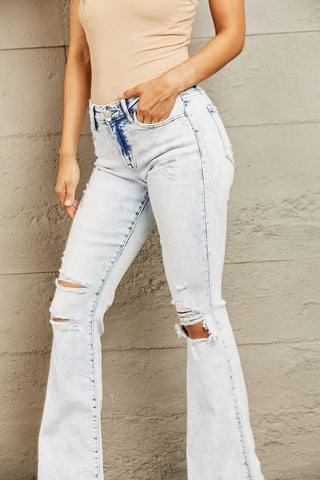 Shop BAYEAS Mid Rise Acid Wash Distressed Jeans Now On Klozey Store - Trendy U.S. Premium Women Apparel & Accessories And Be Up-To-Fashion!