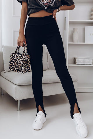 Shop High Waist Ribbed Slit Leggings Now On Klozey Store - Trendy U.S. Premium Women Apparel & Accessories And Be Up-To-Fashion!