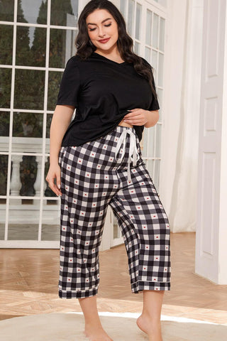 Shop V-Neck Tee and Plaid Cropped Pants Lounge Set Now On Klozey Store - Trendy U.S. Premium Women Apparel & Accessories And Be Up-To-Fashion!