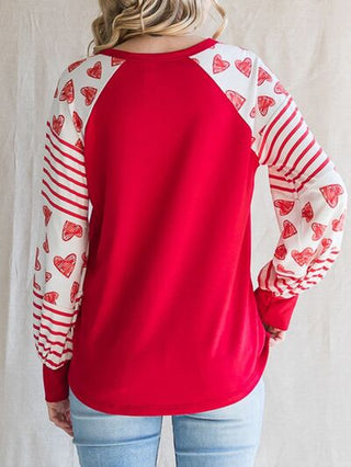 Shop Heart Striped Quarter Button Long Sleeve T-Shirt Now On Klozey Store - Trendy U.S. Premium Women Apparel & Accessories And Be Up-To-Fashion!