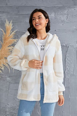 Shop Double Take Full Size Plaid Long Sleeve Hooded Coat Now On Klozey Store - Trendy U.S. Premium Women Apparel & Accessories And Be Up-To-Fashion!
