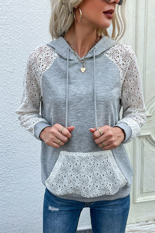 Shop Lace Raglan Sleeve Drawstring Hoodie Now On Klozey Store - Trendy U.S. Premium Women Apparel & Accessories And Be Up-To-Fashion!