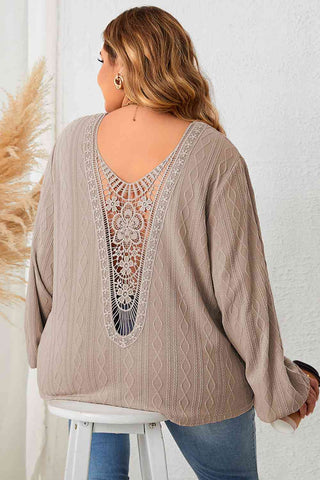 Shop Plus Size Lace Detail V-Neck Long Sleeve Blouse Now On Klozey Store - Trendy U.S. Premium Women Apparel & Accessories And Be Up-To-Fashion!