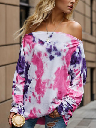 Shop Tie-Dye Off-Shoulder Long Sleeve Blouse Now On Klozey Store - Trendy U.S. Premium Women Apparel & Accessories And Be Up-To-Fashion!
