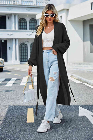 Shop Tie Waist Dropped Shoulder Cardigan Now On Klozey Store - Trendy U.S. Premium Women Apparel & Accessories And Be Up-To-Fashion!