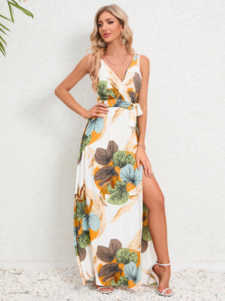 Shop Slit Tied Printed Surplice Dress Now On Klozey Store - Trendy U.S. Premium Women Apparel & Accessories And Be Up-To-Fashion!