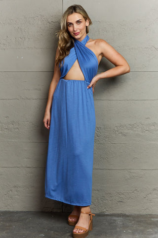 Shop Ninexis Know Your Worth Criss Cross Halter Neck Maxi Dress Now On Klozey Store - Trendy U.S. Premium Women Apparel & Accessories And Be Up-To-Fashion!