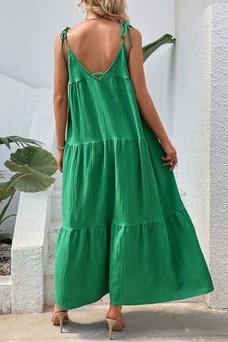 Shop Tie-Shoulder Tiered Maxi Dress Now On Klozey Store - Trendy U.S. Premium Women Apparel & Accessories And Be Up-To-Fashion!