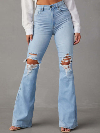 Shop Distressed Bootcut Jeans with Pockets Now On Klozey Store - Trendy U.S. Premium Women Apparel & Accessories And Be Up-To-Fashion!