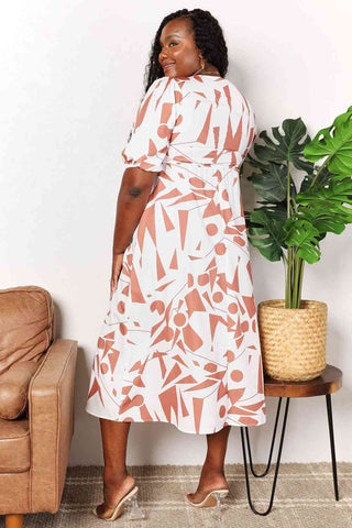 Shop Double Take Printed Surplice Balloon Sleeve Dress Now On Klozey Store - Trendy U.S. Premium Women Apparel & Accessories And Be Up-To-Fashion!