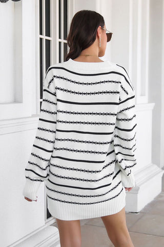 Shop Striped V-Neck Sweater Dress Now On Klozey Store - Trendy U.S. Premium Women Apparel & Accessories And Be Up-To-Fashion!