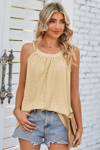 Shop Openwork Round Neck Wide Strap Tank Now On Klozey Store - Trendy U.S. Premium Women Apparel & Accessories And Be Up-To-Fashion!