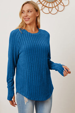 Shop Basic Bae Full Size Ribbed Thumbhole Sleeve T-Shirt Now On Klozey Store - Trendy U.S. Premium Women Apparel & Accessories And Be Up-To-Fashion!