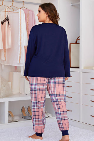 Shop Plus Size Heart Graphic Top and Plaid Joggers Lounge Set Now On Klozey Store - Trendy U.S. Premium Women Apparel & Accessories And Be Up-To-Fashion!