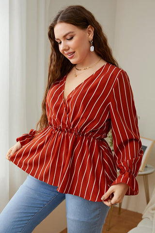 Shop Plus Size V-Neck Frill Trim Blouse Now On Klozey Store - Trendy U.S. Premium Women Apparel & Accessories And Be Up-To-Fashion!