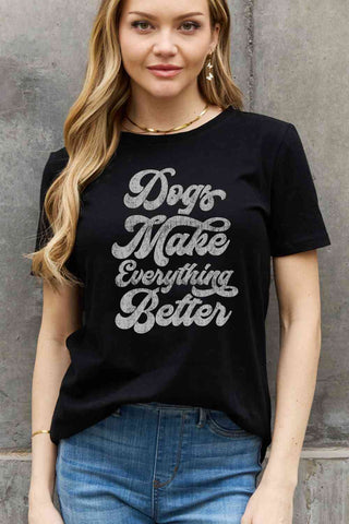Shop Simply Love Full Size DOGS MAKE EVERTHING BETTER Graphic Cotton Tee Now On Klozey Store - Trendy U.S. Premium Women Apparel & Accessories And Be Up-To-Fashion!