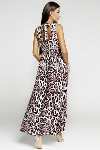 Shop Leopard Print Open Back Split Sleeveless Dress Now On Klozey Store - Trendy U.S. Premium Women Apparel & Accessories And Be Up-To-Fashion!