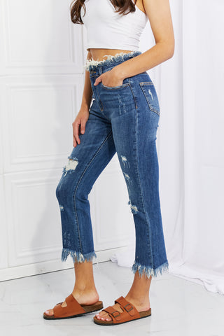 Shop RISEN Full Size Undone Chic Straight Leg Jeans Now On Klozey Store - Trendy U.S. Premium Women Apparel & Accessories And Be Up-To-Fashion!