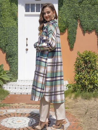 Shop Plaid Button Up Dropped Shoulder Coat Now On Klozey Store - Trendy U.S. Premium Women Apparel & Accessories And Be Up-To-Fashion!