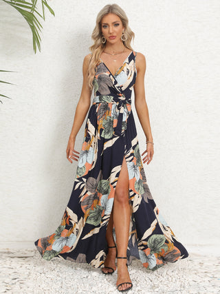 Shop Slit Tied Printed Surplice Dress Now On Klozey Store - Trendy U.S. Premium Women Apparel & Accessories And Be Up-To-Fashion!