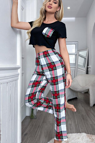 Shop Lettuce Trim Cropped T-Shirt and Plaid Pants Lounge Set Now On Klozey Store - Trendy U.S. Premium Women Apparel & Accessories And Be Up-To-Fashion!
